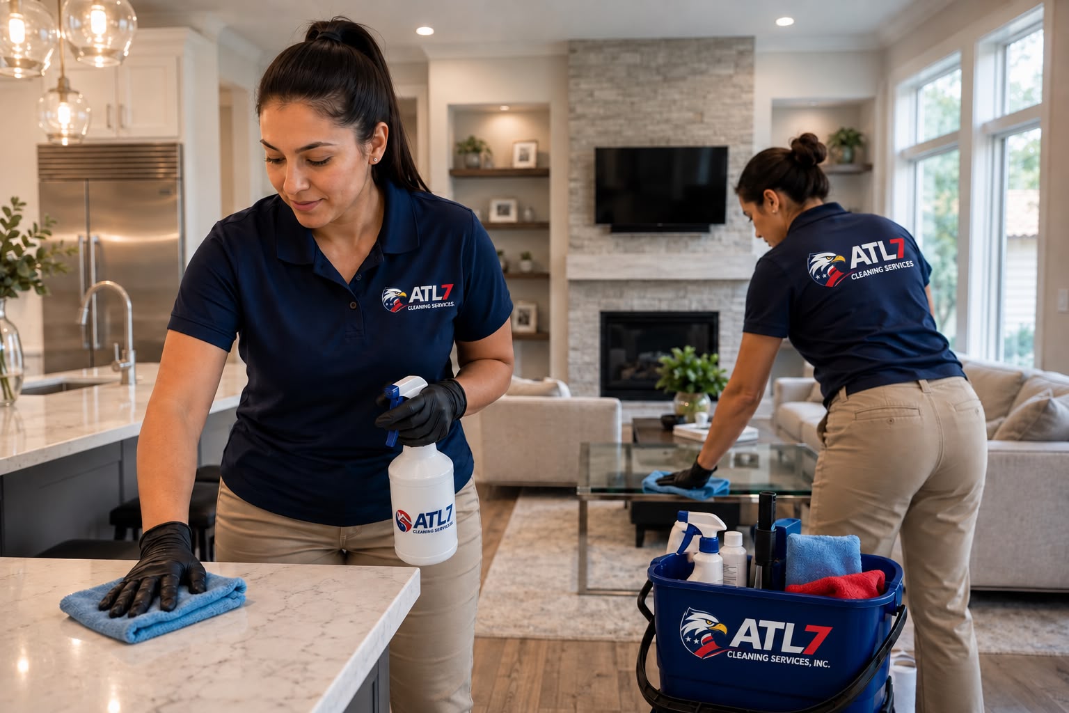 ATL7 Professional cleaning crew at work with eco-friendly equipment